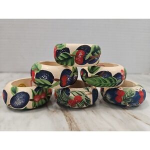 Audrey Brand Wooden Handpainted Napkin Rings Made Philippines Cherry Blueberries